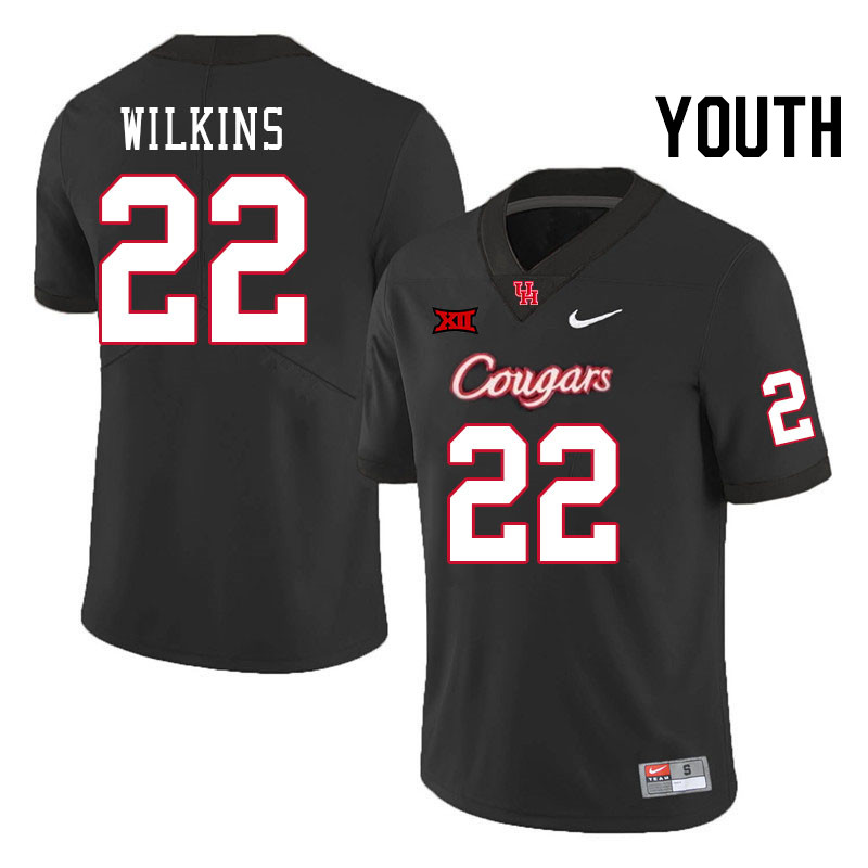 Youth #22 Laine Wilkins Houston Cougars Big 12 XII College Football Jerseys Stitched-Black